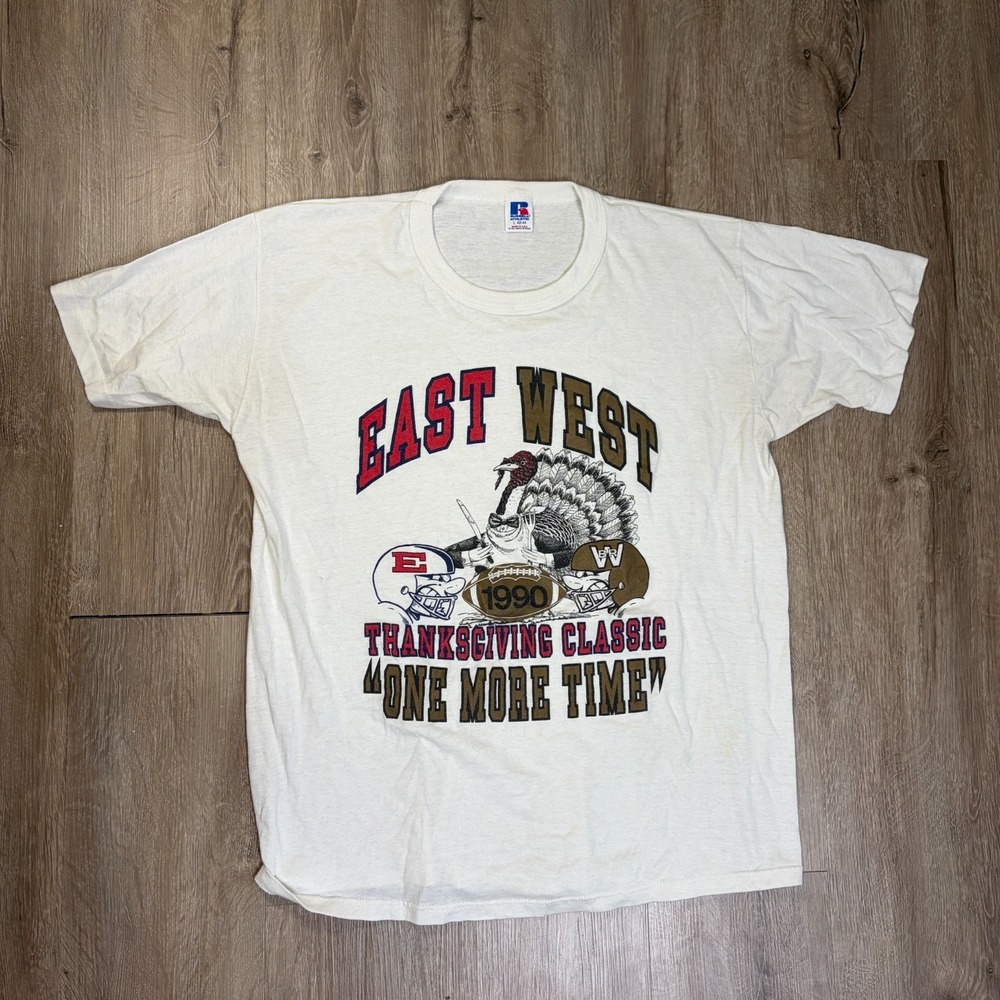 VTG Russell Athletic T Shirt Single Stitch Paper Thin 1990 Football USA
